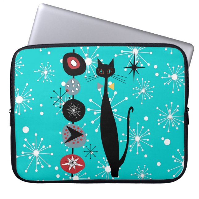 Retro Atomic Era Mid Century Modern Kitty Cat Laptop Sleeve (Front)