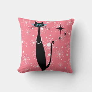 Retro Atomic Era Mid Century Modern MCM Black Cat Cushion