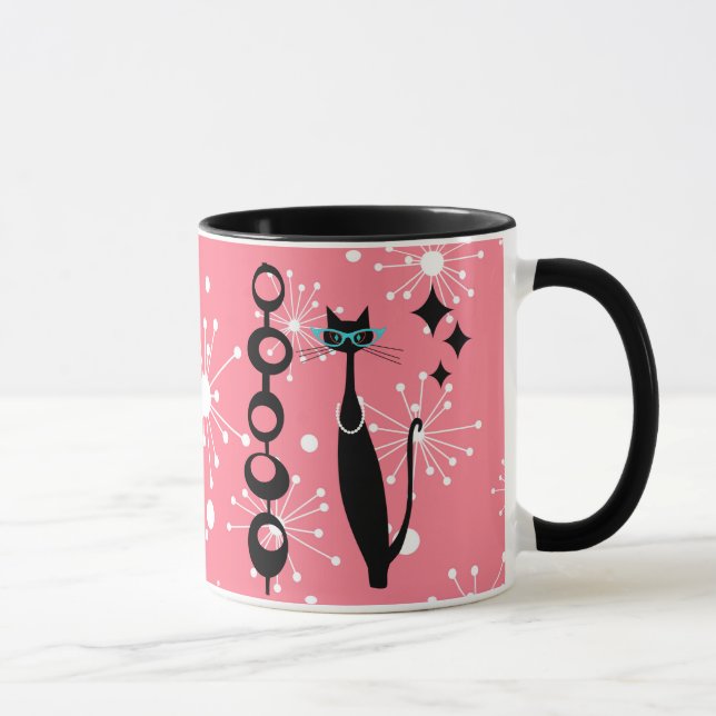 Retro Atomic Era Mid Century Modern MCM Black Cat Mug (Right)