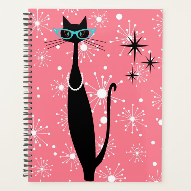 Retro Atomic Era Mid Century Modern MCM Black Cat Planner (Front)