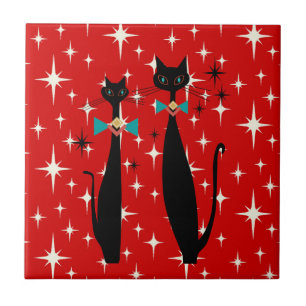 Retro Atomic Era Mid Century Modern MCM Black Cat Tile