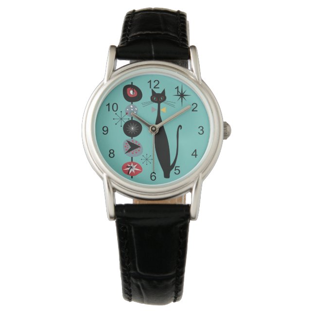Retro Atomic Era Mid Century Modern MCM Cool Cat 2 Watch (Front)