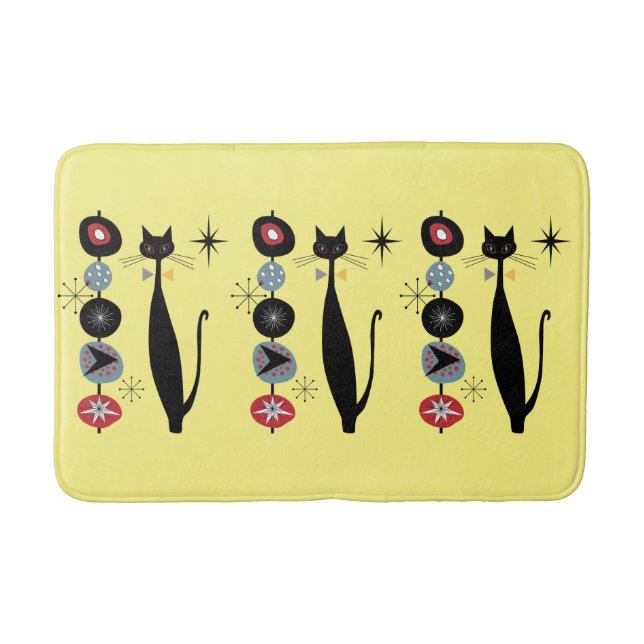 Retro Atomic Era Mid Century Modern MCM Cool Cat  Bath Mat (Front)