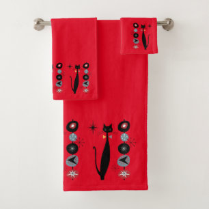 Retro Atomic Era Mid Century Modern MCM Cool Cat   Bath Towel Set