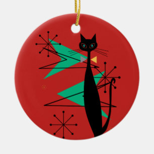 Retro Atomic Era Mid Century Modern MCM Cool Cat R Ceramic Tree Decoration