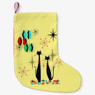Retro Atomic Era Mid Century Modern MCM Cool Cat Small Christmas Stocking