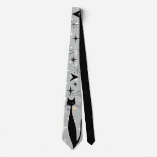 Retro Atomic Era Mid Century Modern MCM Cool Cat Tie