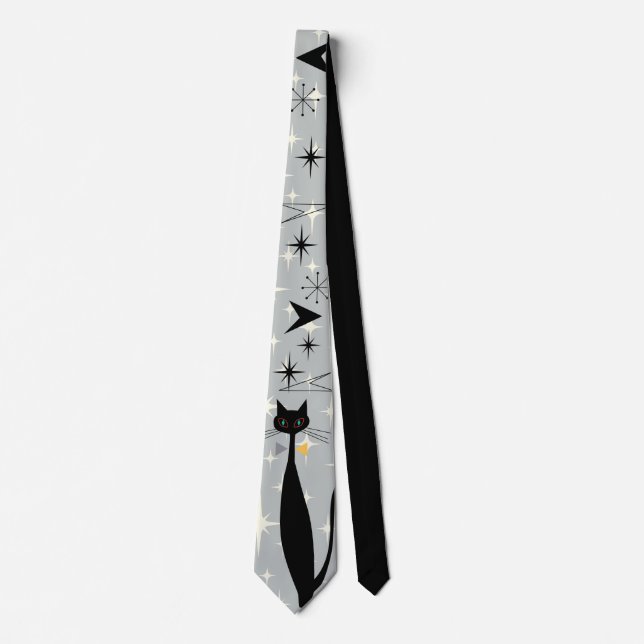 Retro Atomic Era Mid Century Modern MCM Cool Cat Tie (Front)