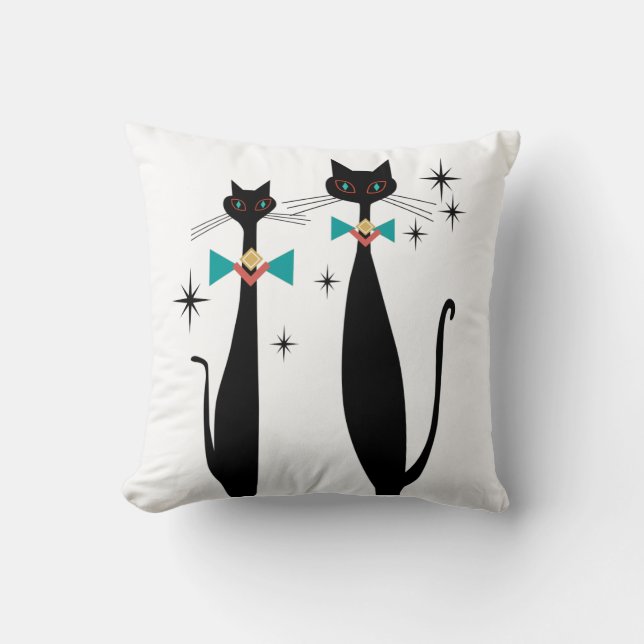 Retro Atomic Era Mid Century Modern MCM Cool Cats Cushion (Front)