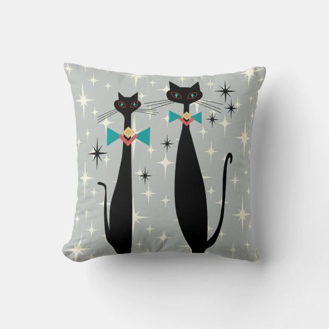 Retro Atomic Era Mid Century Modern MCM Cool Cats Cushion (Front)