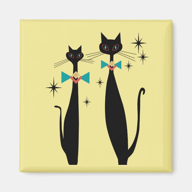 Retro Atomic Era Mid Century Modern MCM Cool Cats Magnet (Front)