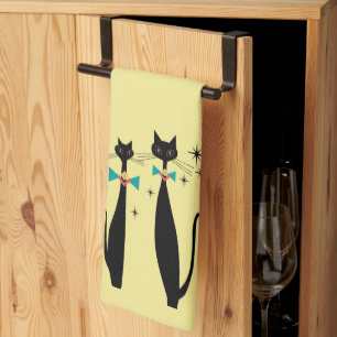 Retro Atomic Era Mid Century Modern MCM Cool Cats Tea Towel