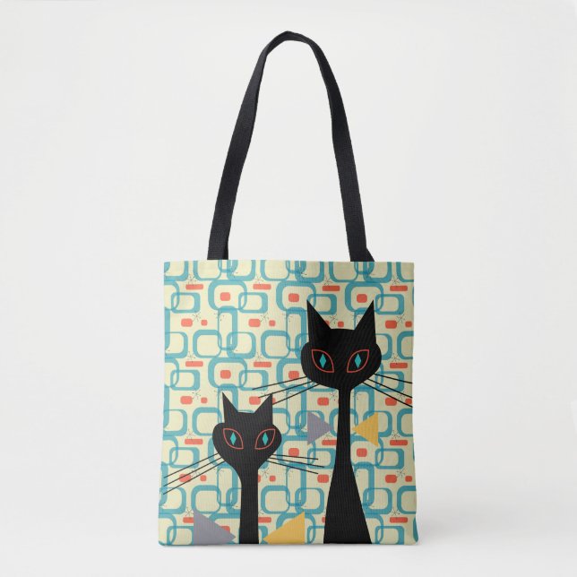 Retro Atomic Era Mid Century Modern MCM Cool Cats Tote Bag (Front)