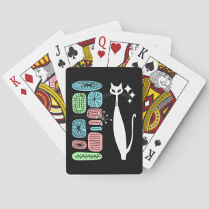 Retro Atomic Era Mid Century Modern White Cat Playing Cards