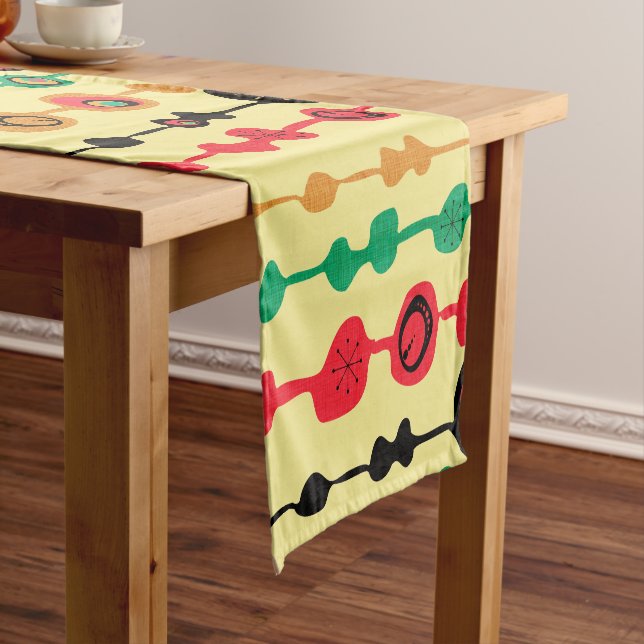 Retro Atomic Era Mid Century Oogie Starburst v1 Short Table Runner (In Situ)