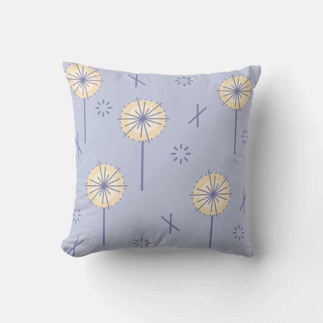 Retro Atomic Flowers Blue Yellow Cushion (Front)