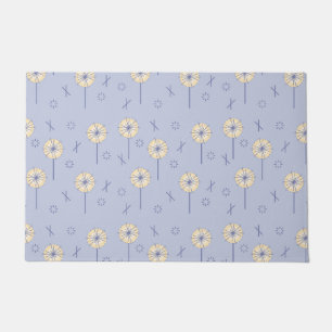 Retro Atomic Flowers Blue Yellow Doormat
