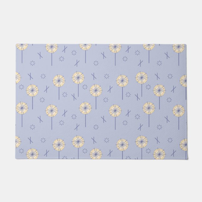 Retro Atomic Flowers Blue Yellow Doormat (Front)