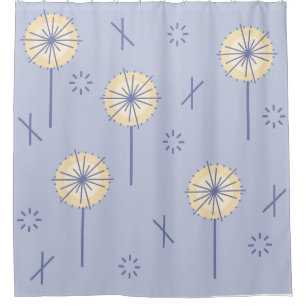 Retro Atomic Flowers Blue Yellow Shower Curtain