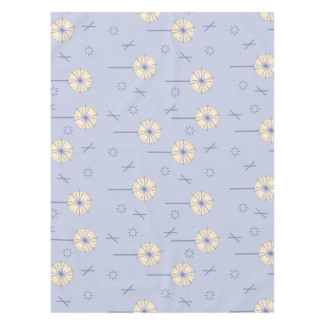 Retro Atomic Flowers Blue Yellow Tablecloth (Front)