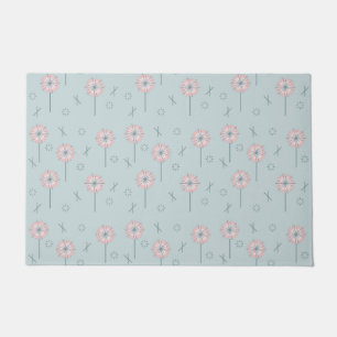 Retro Atomic Flowers Green Pink Doormat