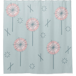 Retro Atomic Flowers Green Pink Shower Curtain
