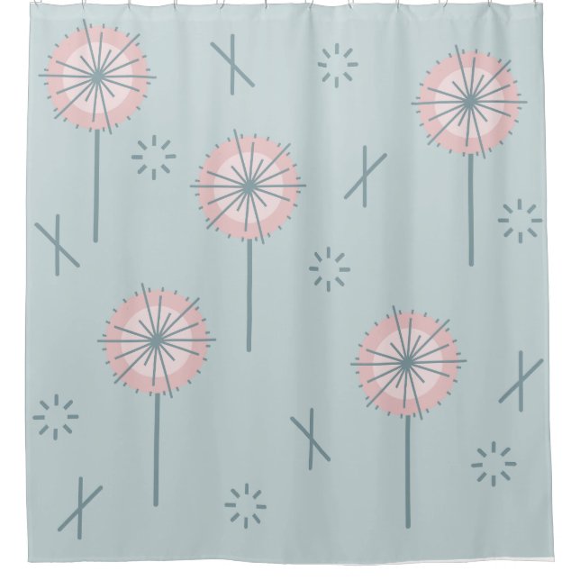 Retro Atomic Flowers Green Pink Shower Curtain (Front)
