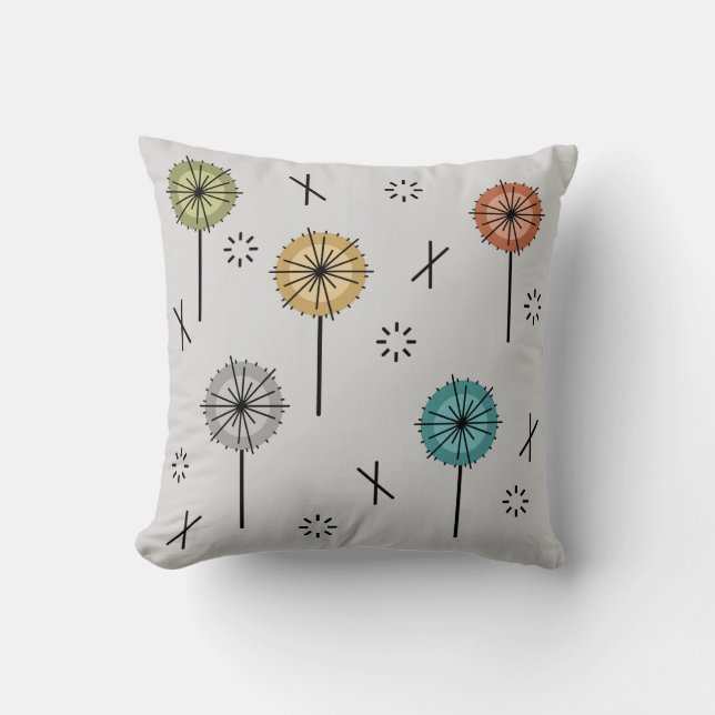 Retro Atomic Flowers Multicolored Cushion (Front)