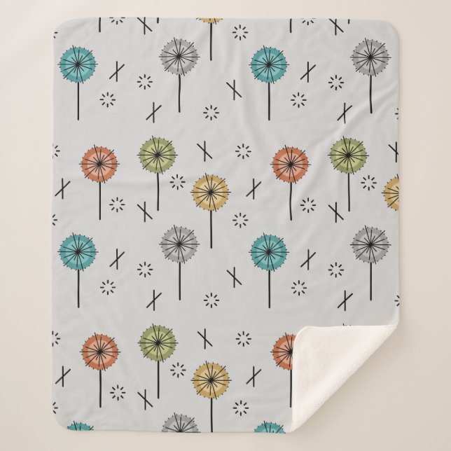 Retro Atomic Flowers Multicolored Sherpa Blanket (Front)