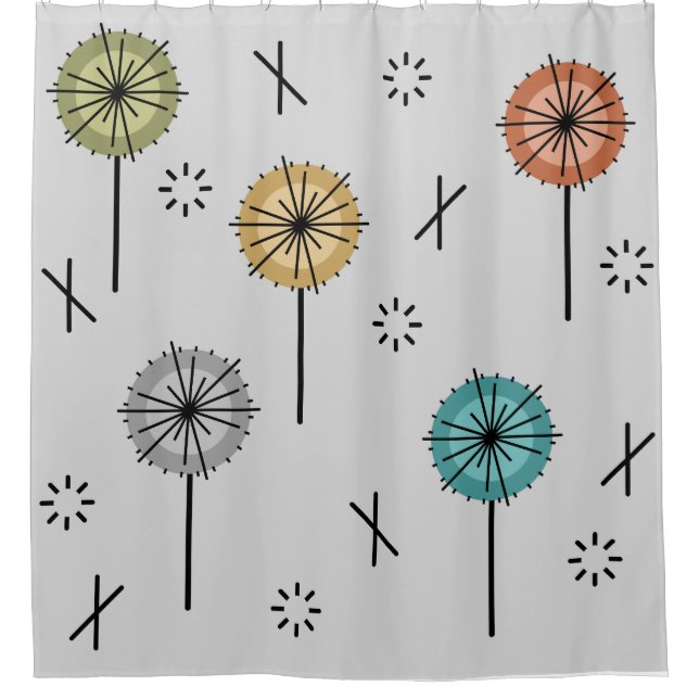 Retro Atomic Flowers Multicolored Shower Curtain (Front)