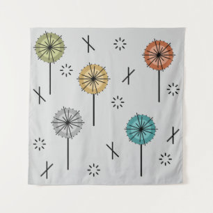 Retro Atomic Flowers Multicolored Tapestry