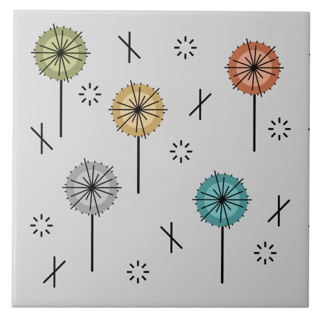 Retro Atomic Flowers Multicolored Tile (Front)