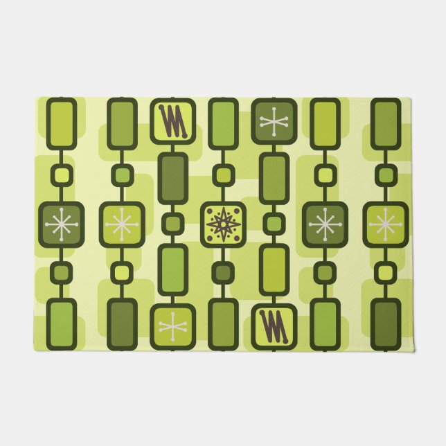 Retro Atomic Geometric Art Chartreuse Doormat (Front)