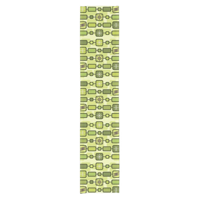 Retro Atomic Geometric Art Chartreuse Short Table Runner (Front)