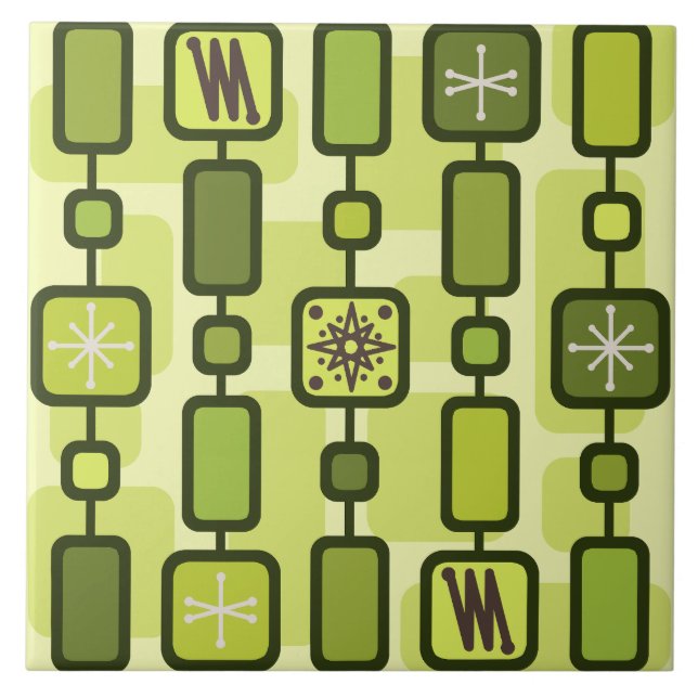 Retro Atomic Geometric Art Chartreuse Tile (Front)