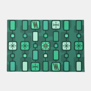 Retro Atomic Geometric Art Teal Doormat