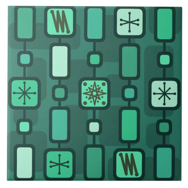 Retro Atomic Geometric Art Teal Tile (Front)