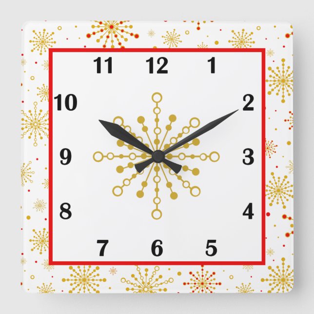 Retro Atomic Graphic Square Wall Clock (Front)
