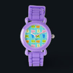 Retro Atomic Kitsch Kid's Watch<br><div class="desc">This Retro Atomic Kitsch Kid's Watch features so many kitschy shapes and so many kitschy patterns. The Palm Springs inspired pattern features a turquoise background and oodles of wonderfully 1960’s line drawings. It’s almost too cute to describe! A vintage, pink shape features a retro trailer and car. A yellow block...</div>