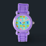 Retro Atomic Kitsch Kid's Watch<br><div class="desc">This Retro Atomic Kitsch Kid's Watch features so many kitschy shapes and so many kitschy patterns. The Palm Springs inspired pattern features a turquoise background and oodles of wonderfully 1960’s line drawings. It’s almost too cute to describe! A vintage, pink shape features a retro trailer and car. A yellow block...</div>