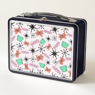 Retro Atomic MCM Pink Orange Green Black Metal Lunch Box