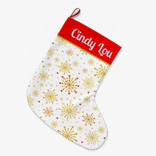 Retro Atomic Mid-Century Mod Red Gold Personalised Large Christmas Stocking