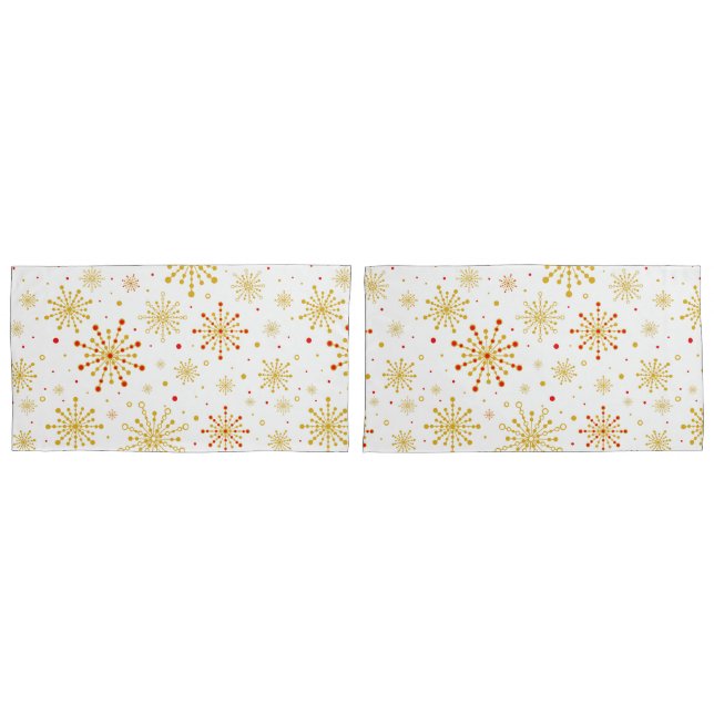 Retro Atomic Mid-Century Mod Red & Gold  Pillowcase (Front-Set)