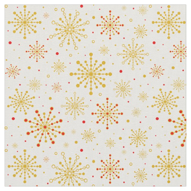Retro Atomic Mid-Century Mod Red & Gold Starburst Fabric (Close Up)