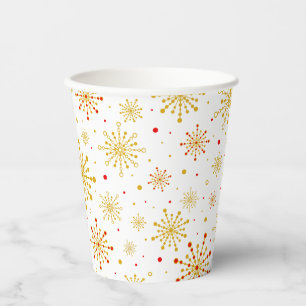 Retro Atomic Mid-Century Mod Red & Gold Starburst  Paper Cups