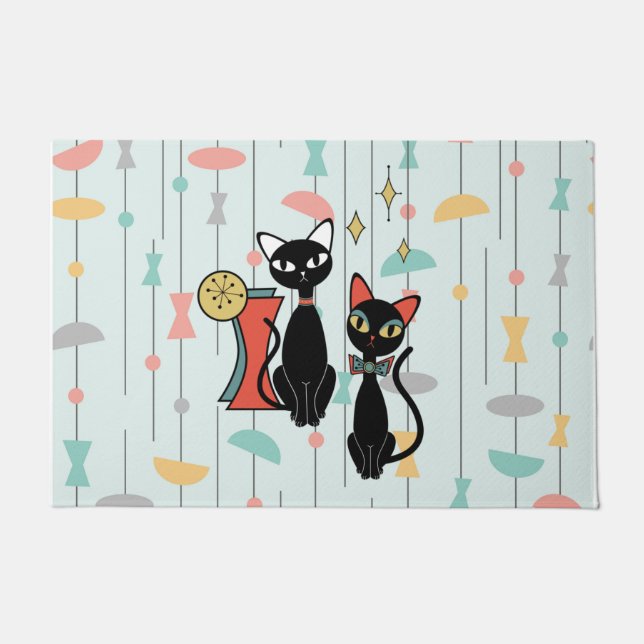 Retro Atomic Mid Century Modern Cool Cat  Doormat (Front)