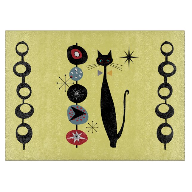 Retro Atomic Mid Century Modern Cool Cat  Serving  Cutting Board (Front)