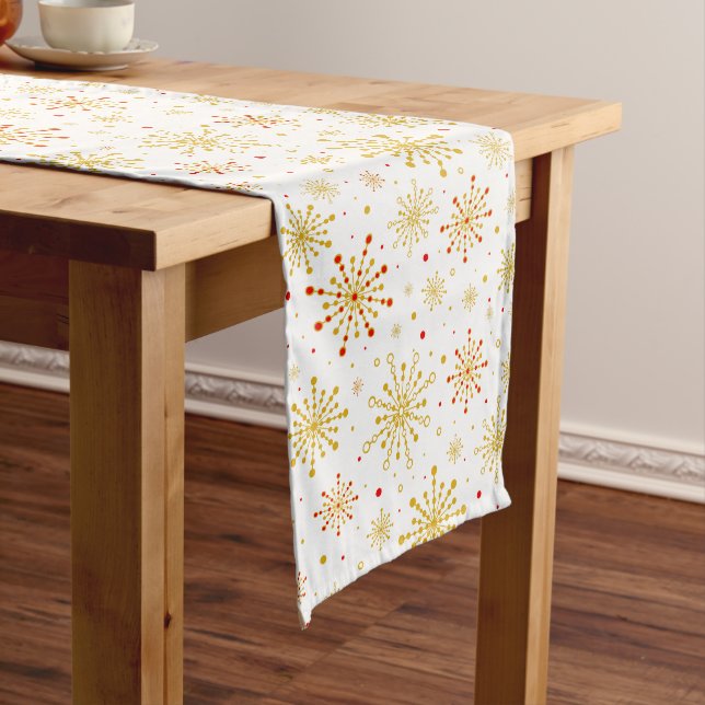 Retro Atomic Mid-Century Modern Red & Gold Colour Long Table Runner (In Situ)