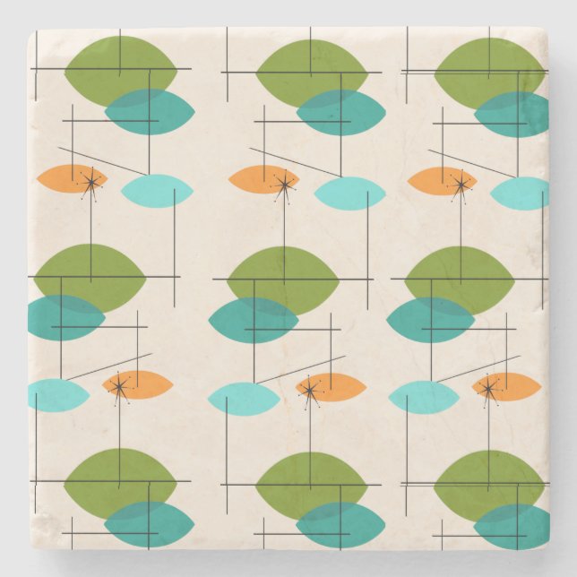 Retro Atomic Mobile Pattern Marble Stone Coaster (Front)