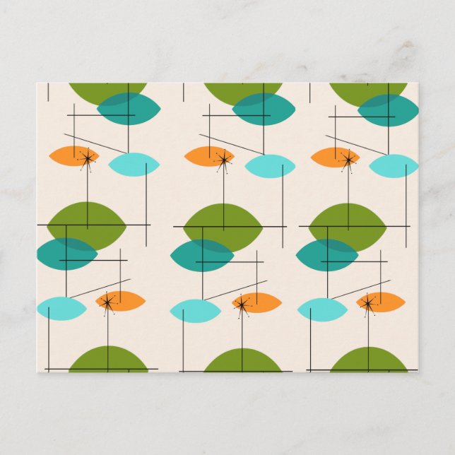 Retro Atomic Mobile Pattern Postcard (Front)